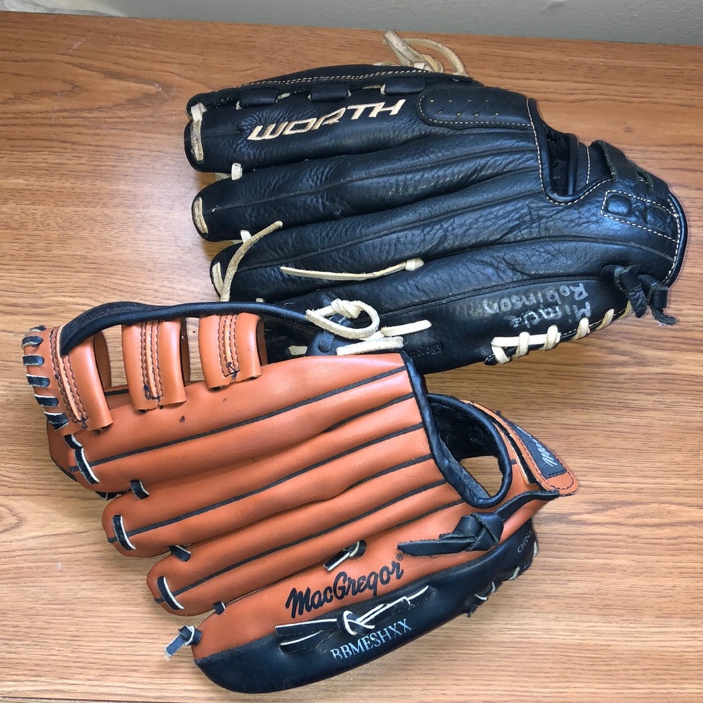 Worth and MacGregor Softball Leftie mitts 12.5-inch